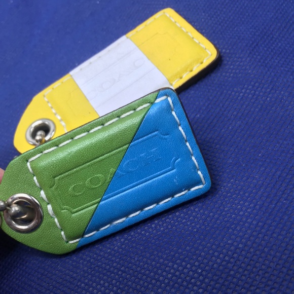 Coach 2 Leather Hang Tags Stripes Key Fob Key Chain Charm - Picture 4 of 11